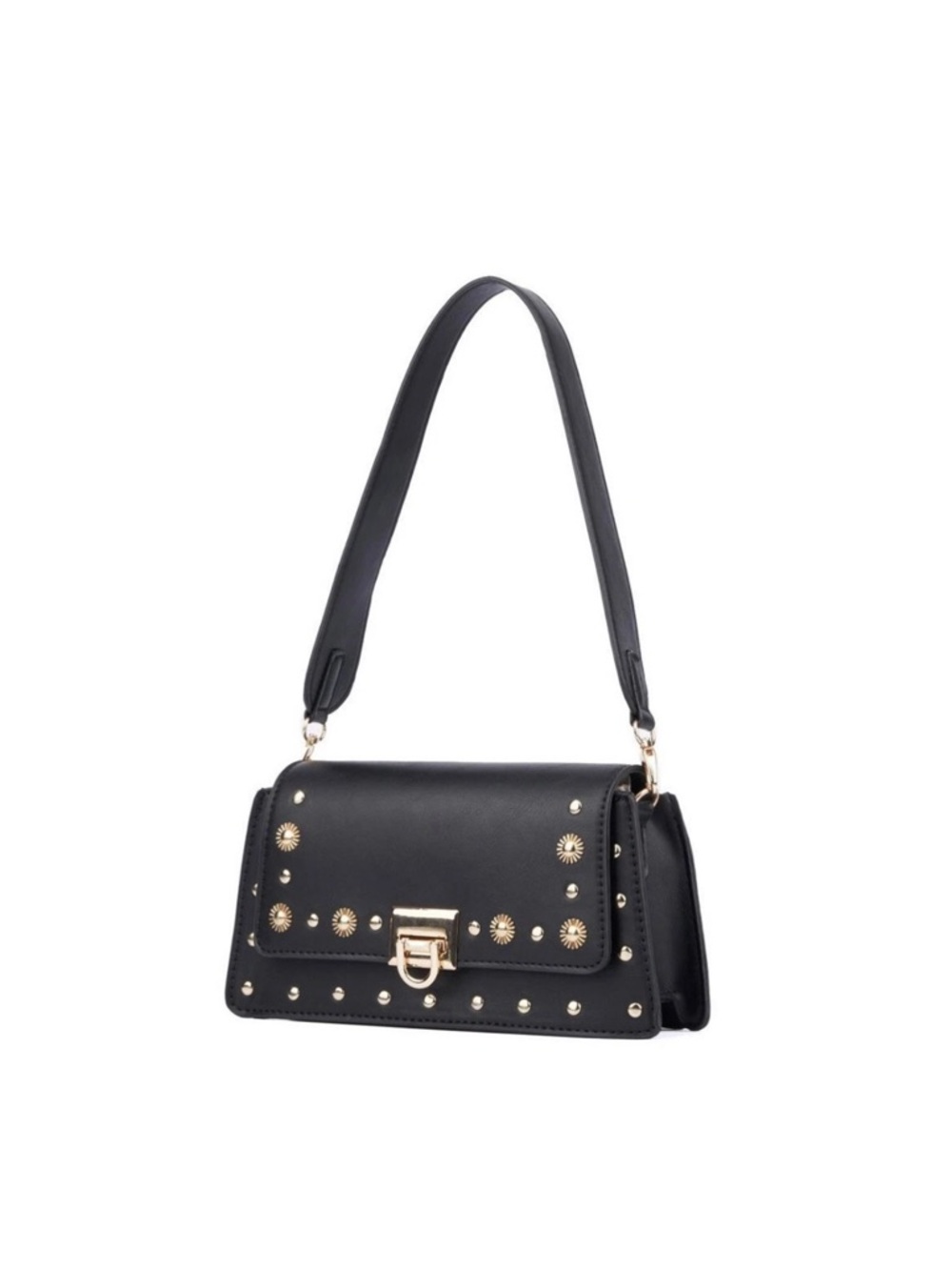 Olivia Miller Black Shoulder Bag with Gold Hardware
